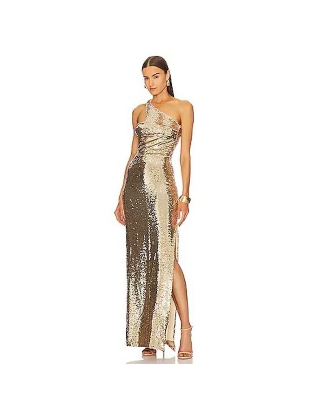 Women's Amanda Uprichard Gold Sequin One Shoulder Dress S